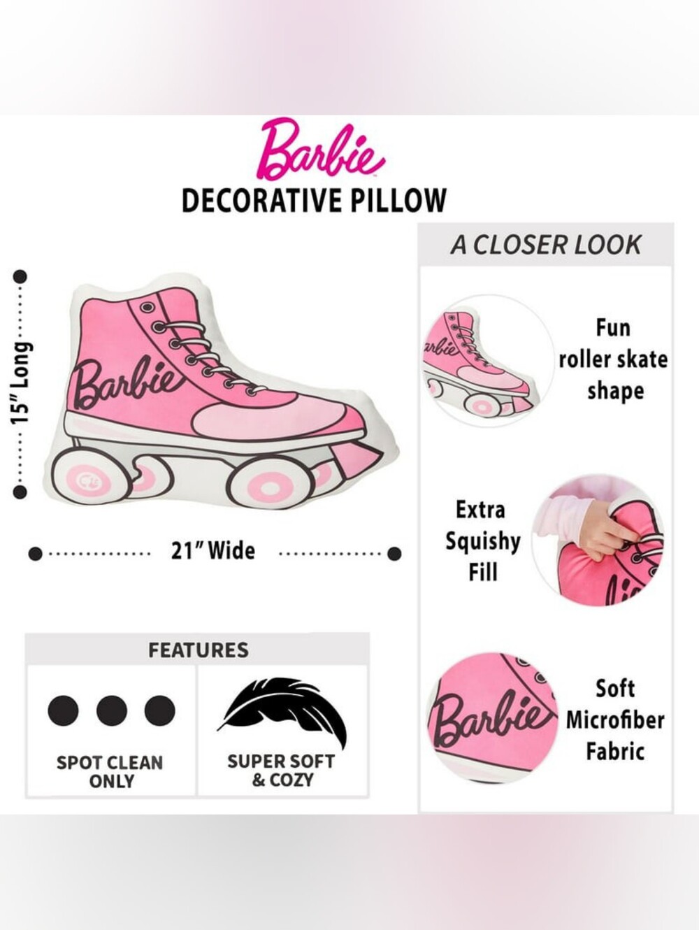 Barbie Roller Skate Decorative Pillow - Picture 4 of 4